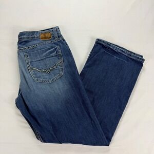 BKE Marshall Relaxed Straight Jeans Mens 38x32 Blue Wash Denim Buckle